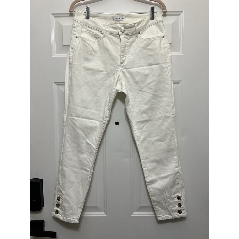 LOFT Curvy High Waist Skinny Ankle Jeans‎ Size 29 8 White Denim Resort Cruise